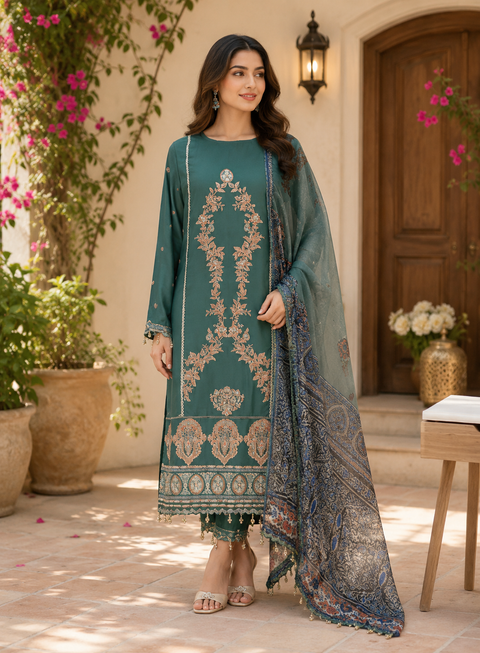 Green Festive Lawn Unstitched 2Pc