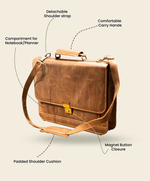 Classic Brown Leather Laptop Bag – Stylish and Functional for Men and Women