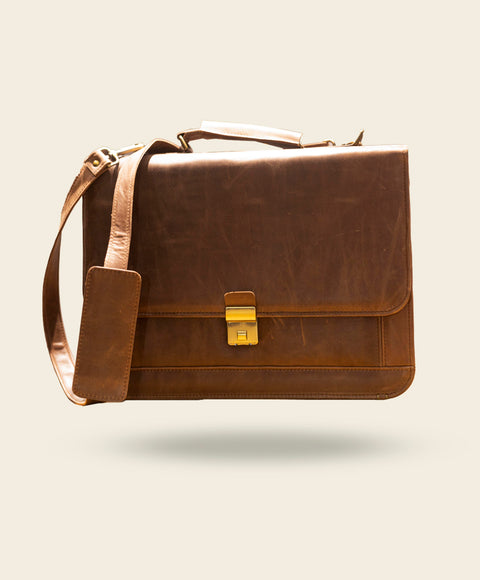 Classic Brown Leather Laptop Bag – Stylish and Functional for Men and Women