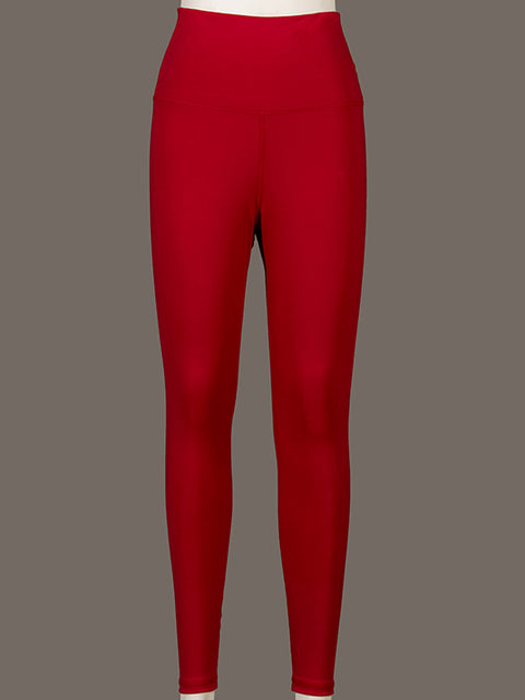 Women Red Polyester Sports Tights