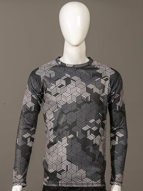 Men Crew Neck Charcoal Geometric Printed Sports T-shirt