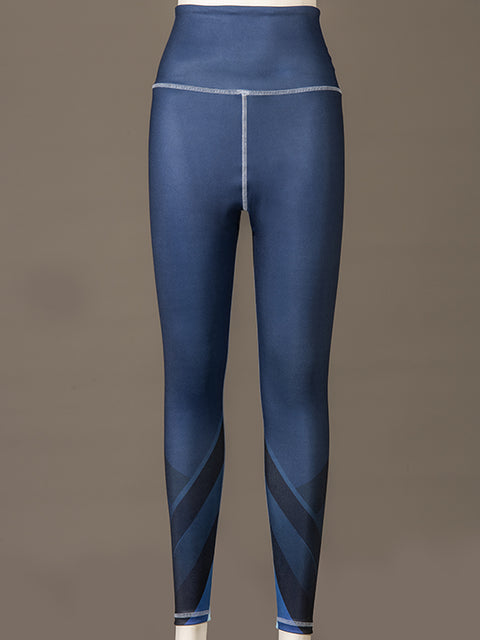 Women Blue Polyester Sports Tights