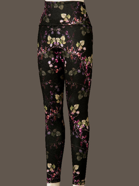 Women Black Printed Polyester Sports Tights