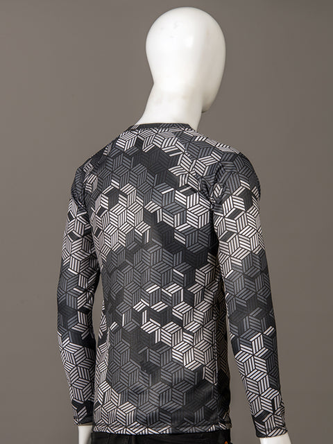 Men Crew Neck Charcoal Geometric Printed Sports T-shirt