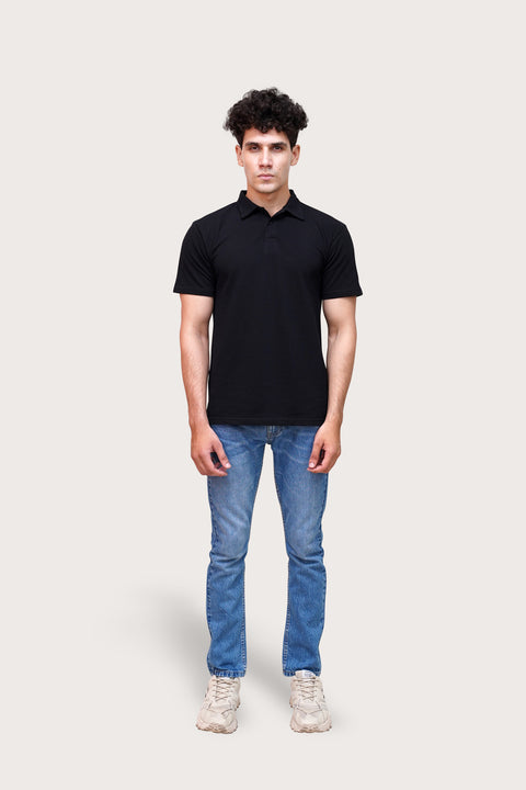 Black Self Collar Polo