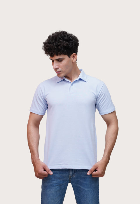 Sky Blue Self Collar Polo