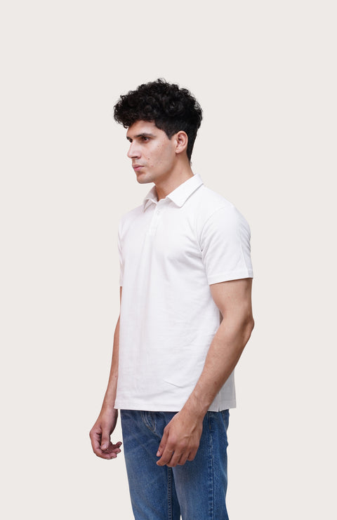 White Self Collar Polo