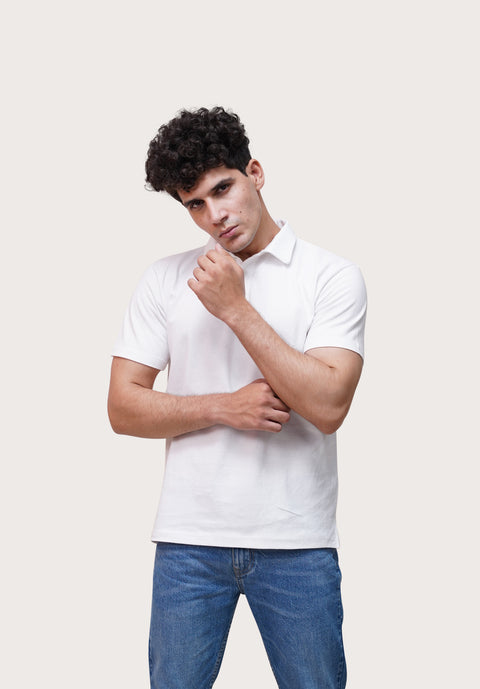 White Self Collar Polo