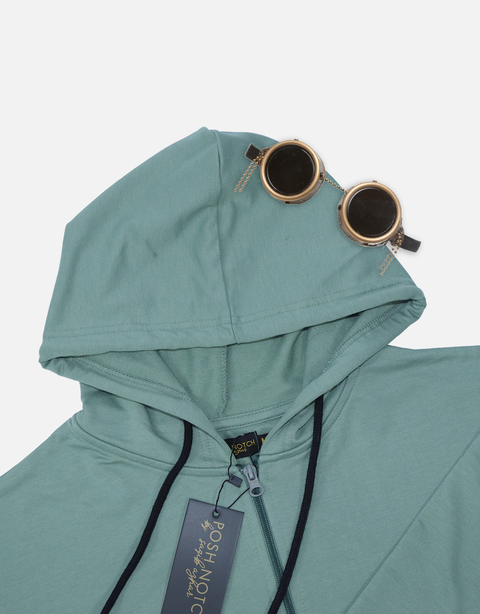 Women Basic Green Zipper Hoodie