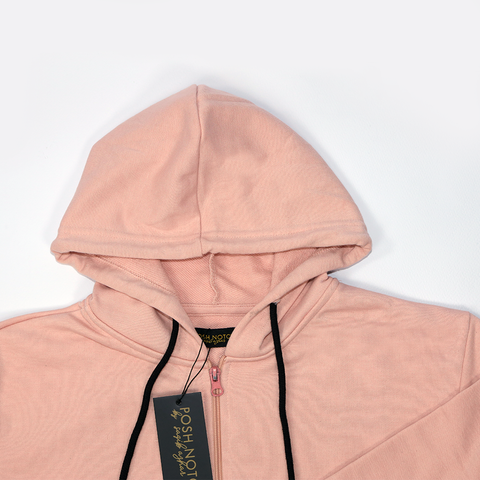 Women Basic Creamy Brown Zipper Hoodie