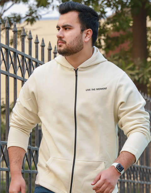 Men Fashion Cream Zipper Hoodie