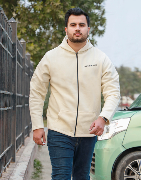 Men Fashion Cream Zipper Hoodie