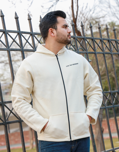 Men Fashion Cream Zipper Hoodie
