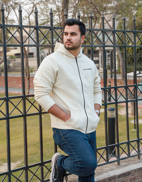 Men Fashion Cream Zipper Hoodie