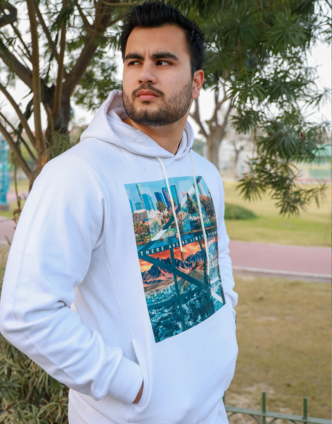 Men White Pullover Graphic Hoodie