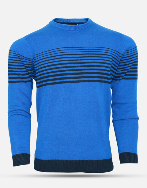 Men's Blue & Black Stripes Round Neck Sweater