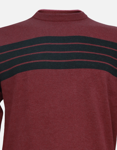 Men's Maroon & Black Stripes Round Neck Sweater