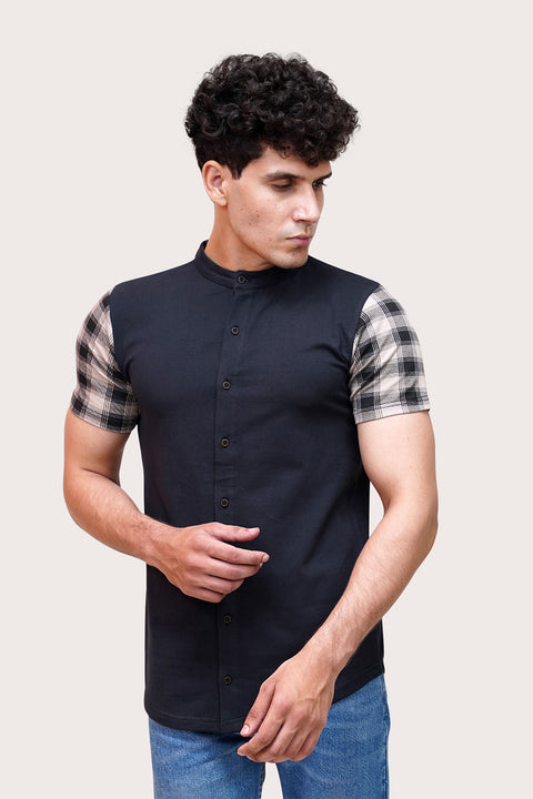 Black & Beige Checkered Button Up Shirt
