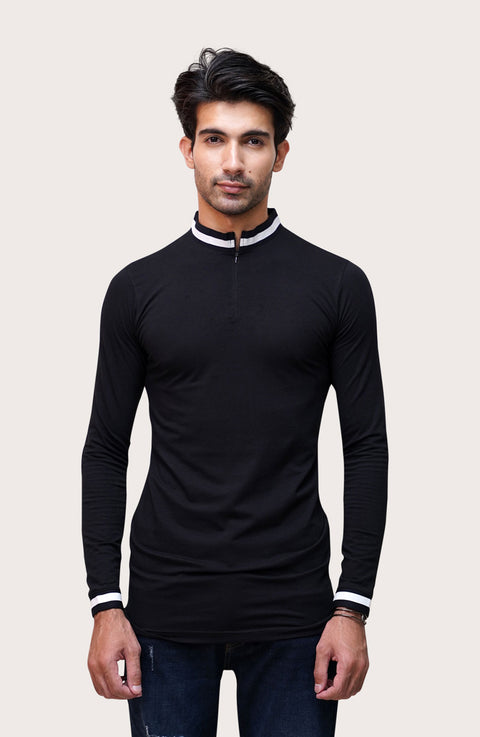 Black & White Full Sleeves Zipper T-shirt