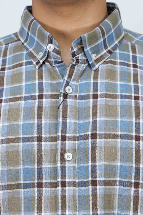 Olive & Blue Checkered Casual Shirt