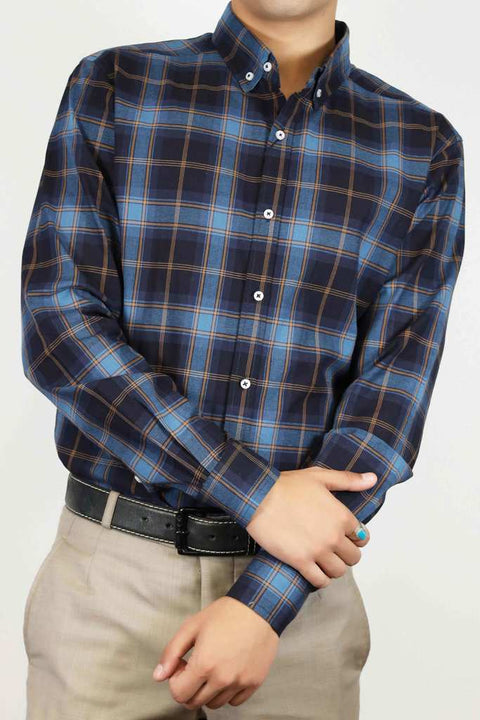 Navy & Beige Checkered Casual Shirt