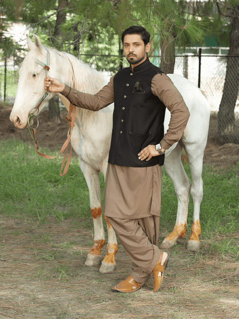 Kurta Shalwar Brown wash & wear Kurta Shalwar Posh Notch | Saqib Azhar 