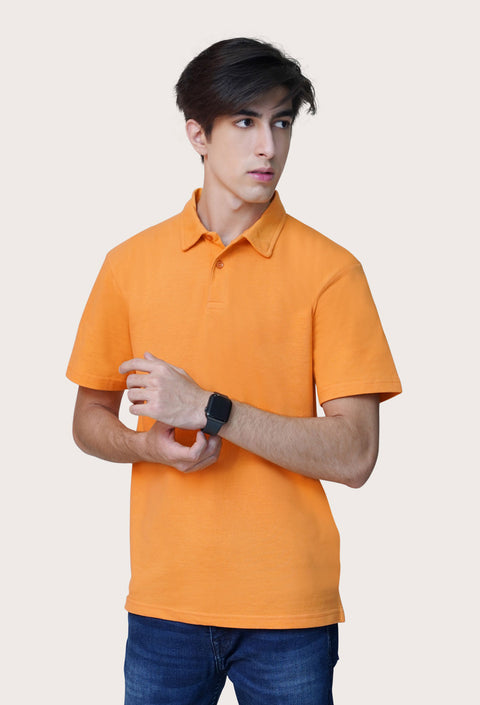 Orange Self Collar Polo