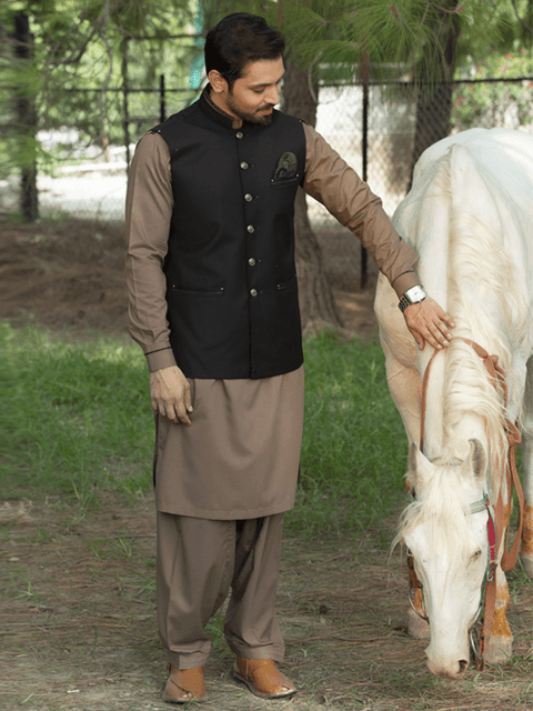 Kurta Shalwar Brown wash & wear - Posh Notch | Saqib Azhar
